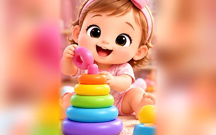 Halka kulenin parçasını eliyle kavrayan bebek