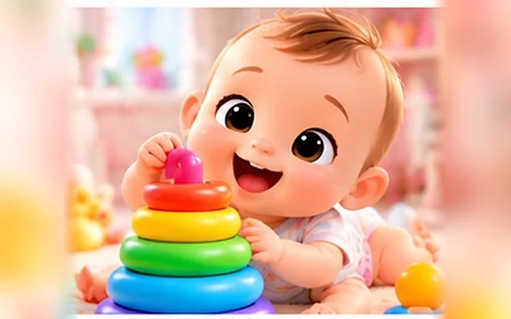 Renkli halka kule ile oynayan bebek